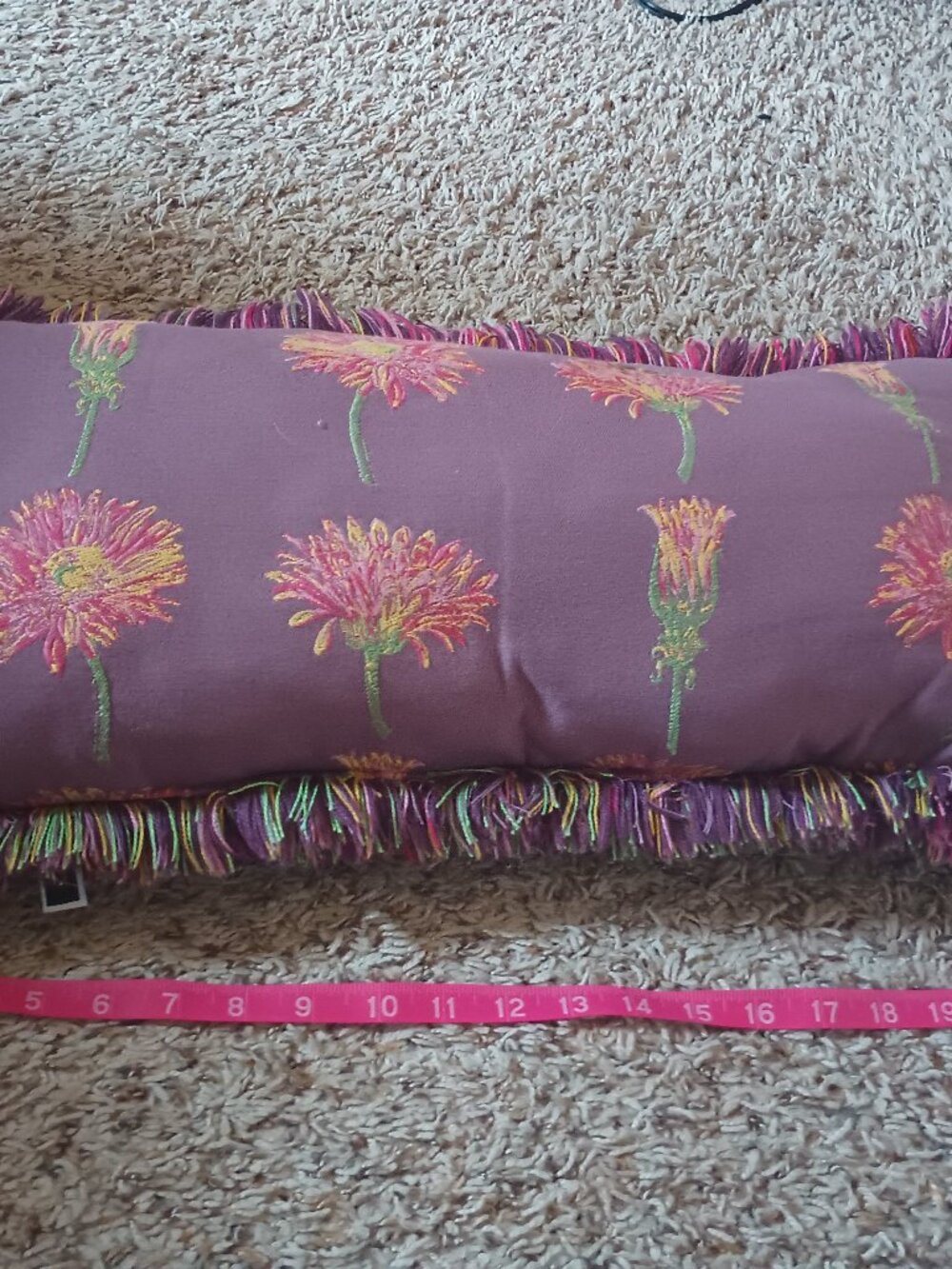 24 x 13 Decorative Throw Pillow with Floral Pattern and Fringe